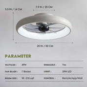 20 in. LED Indoor White Low Profile Ceiling Fan with Light – Semi Flush Mount Bedroom Lighting