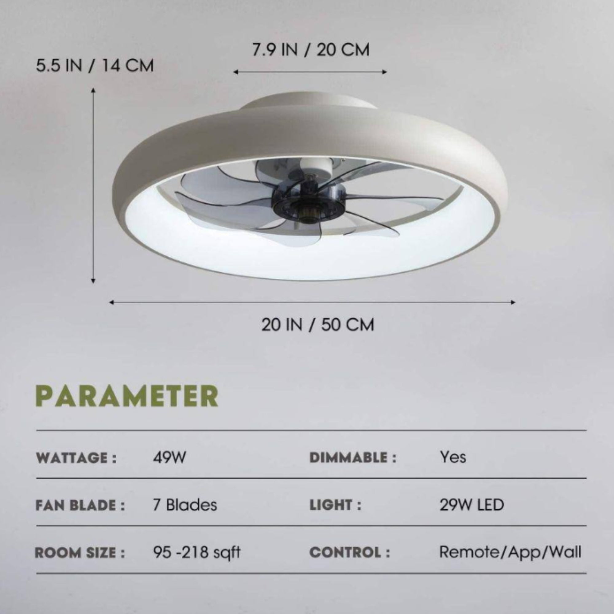 20 in. LED Indoor White Low Profile Ceiling Fan with Light – Semi Flush Mount Bedroom Lighting