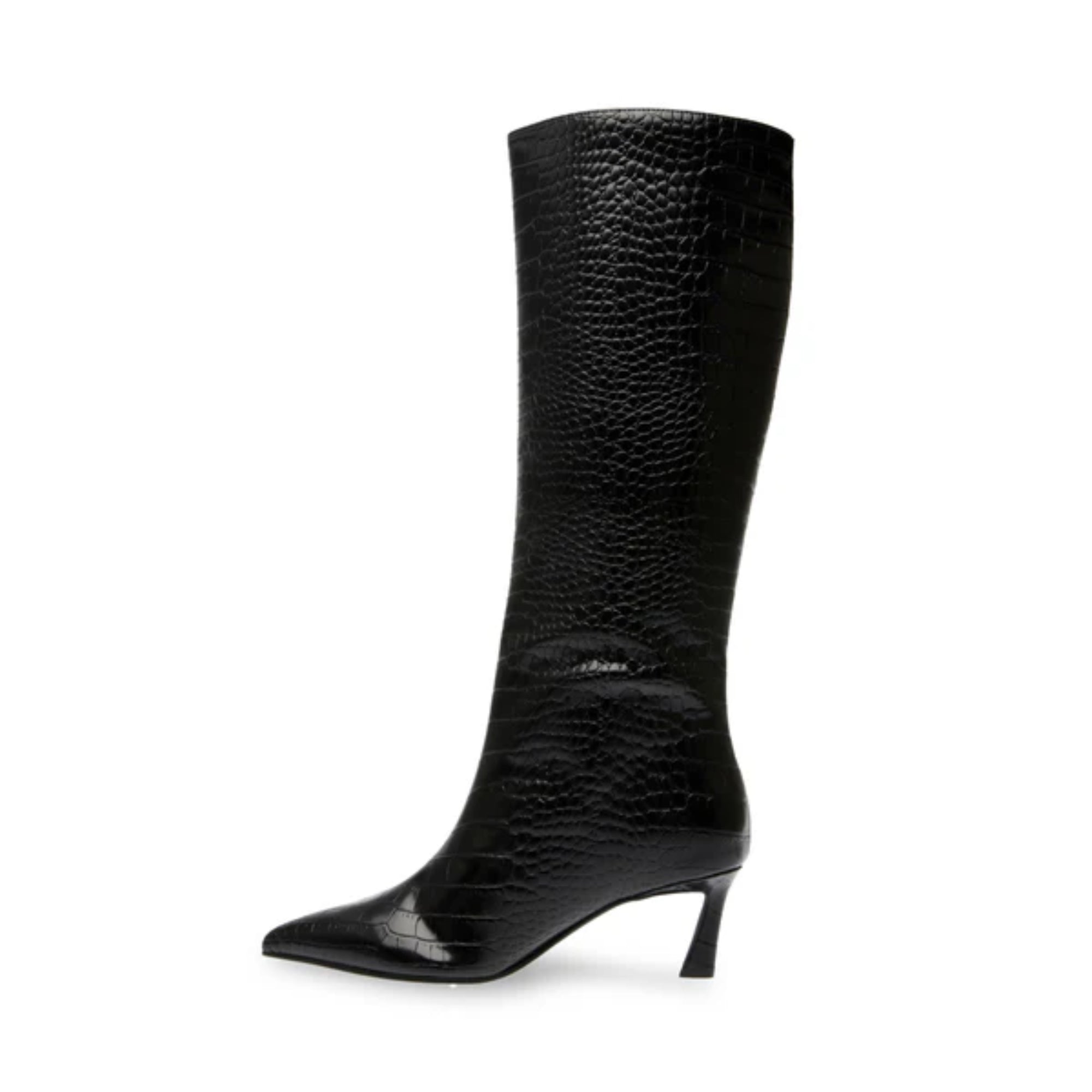 Steve Madden Women's Lavan Croc-Embossed Leather Kitten Heel Boots – Black, Size 5.5 M