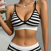 Colorblock Striped Bra & Panties, Medium - White/Black