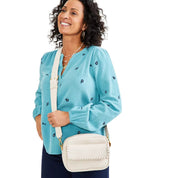 Style & Co Women's Cotton Embroidered Split-Neck Gauze Blouse – Med Blue, Petite XL