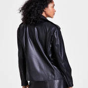 Bar III Women's Faux-Leather Jacket – Deep Black, X Large