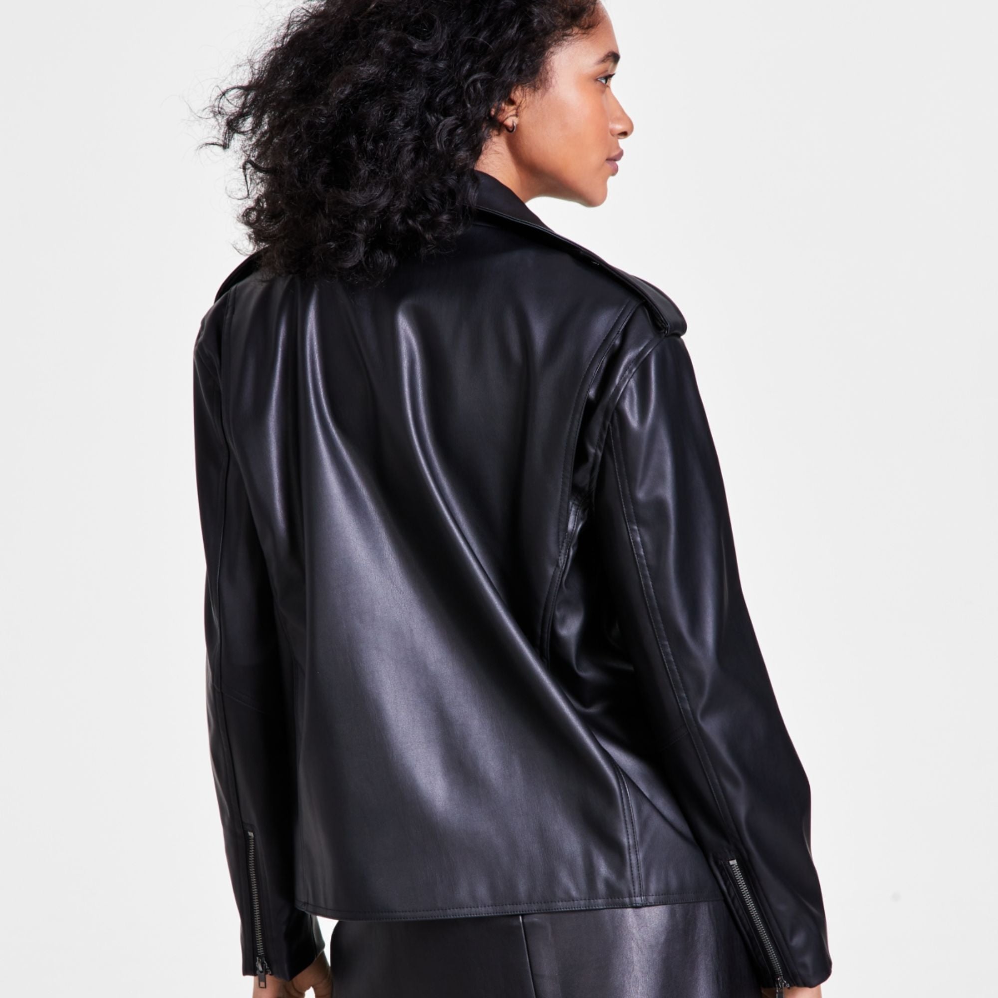 Bar III Women's Faux-Leather Jacket – Deep Black, X Large