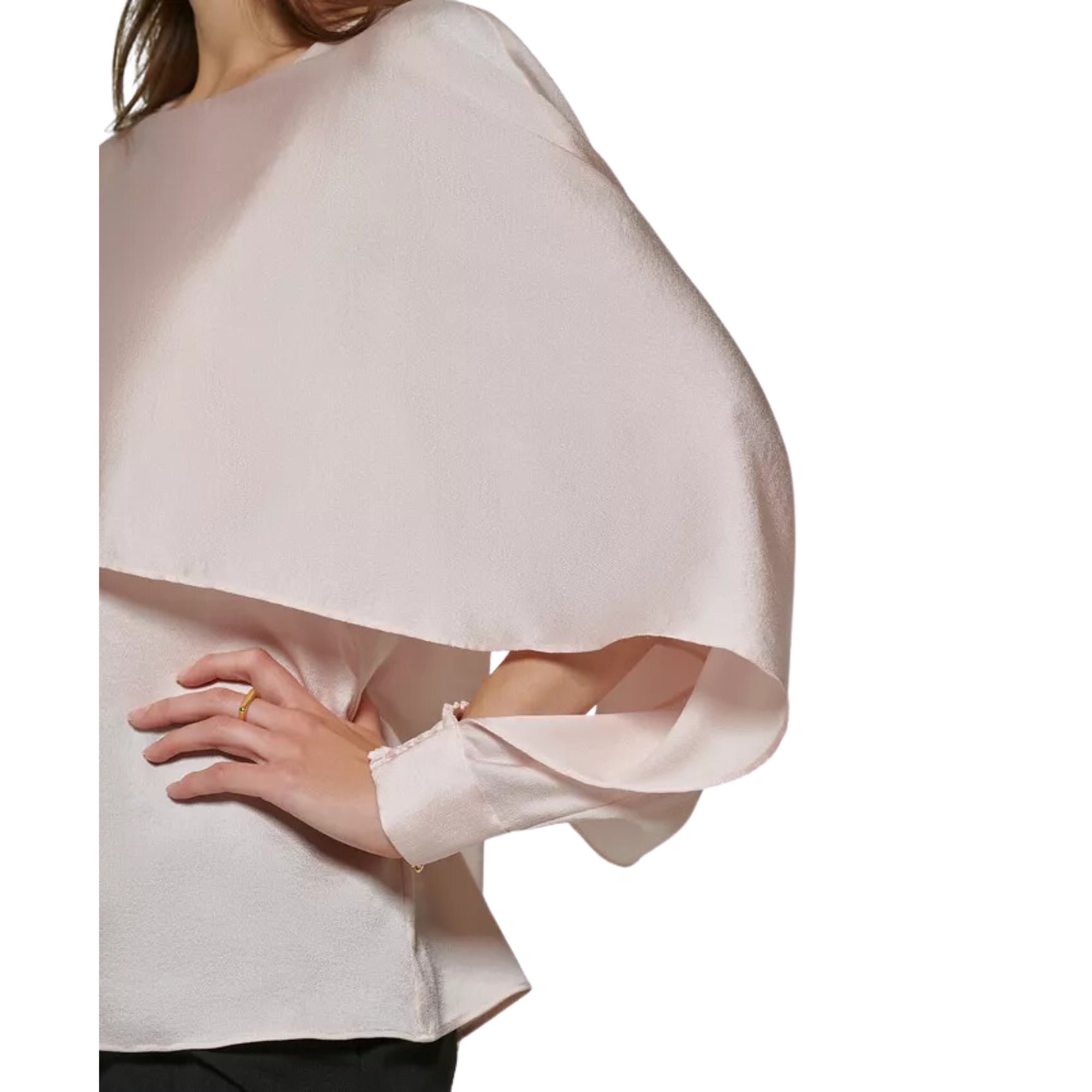 DKNY Women's Cape-Overlay Crewneck Top, Rosette Szie - M