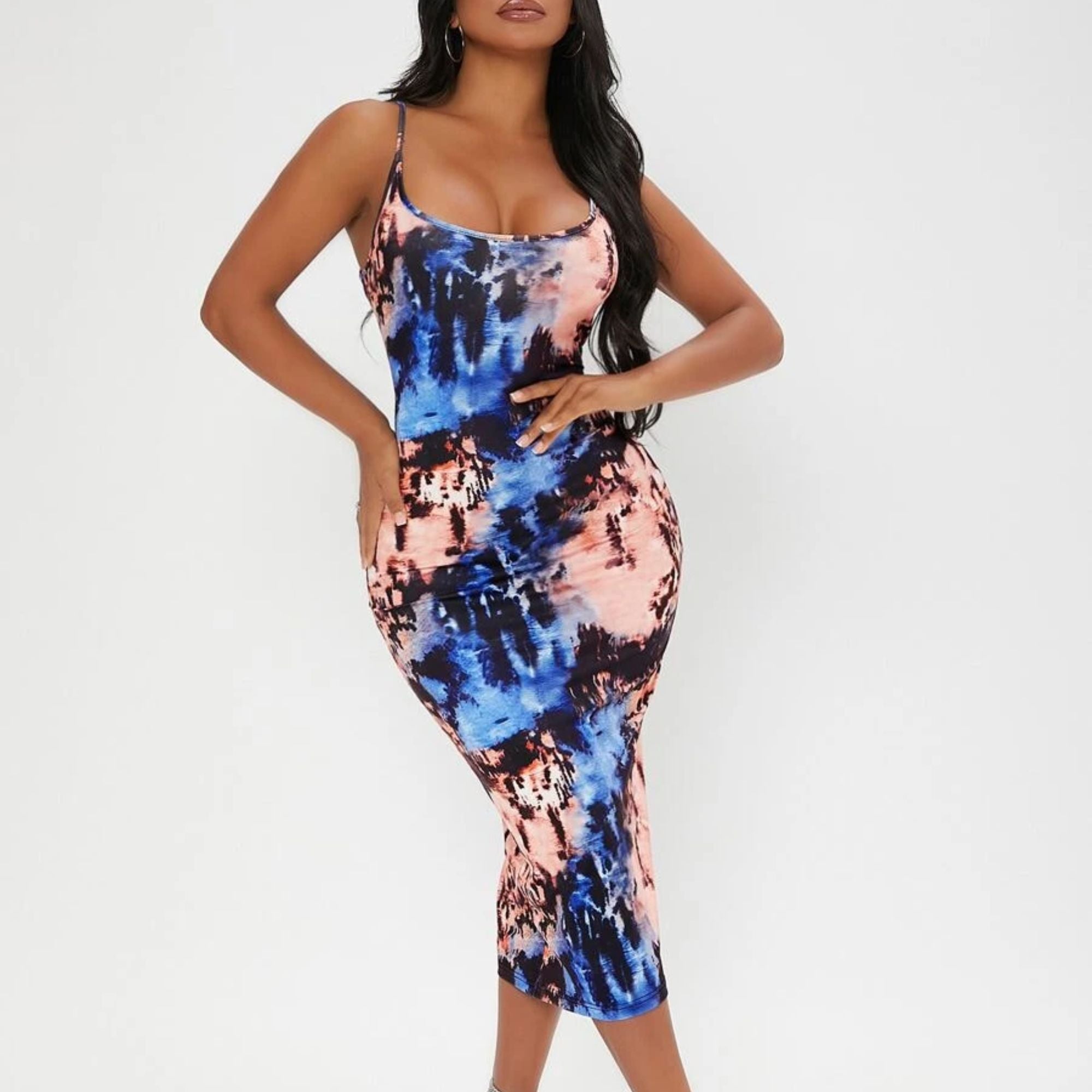 SHEIN SXY Tie Dye Bodycon Dress, XL - Blue Multicolor