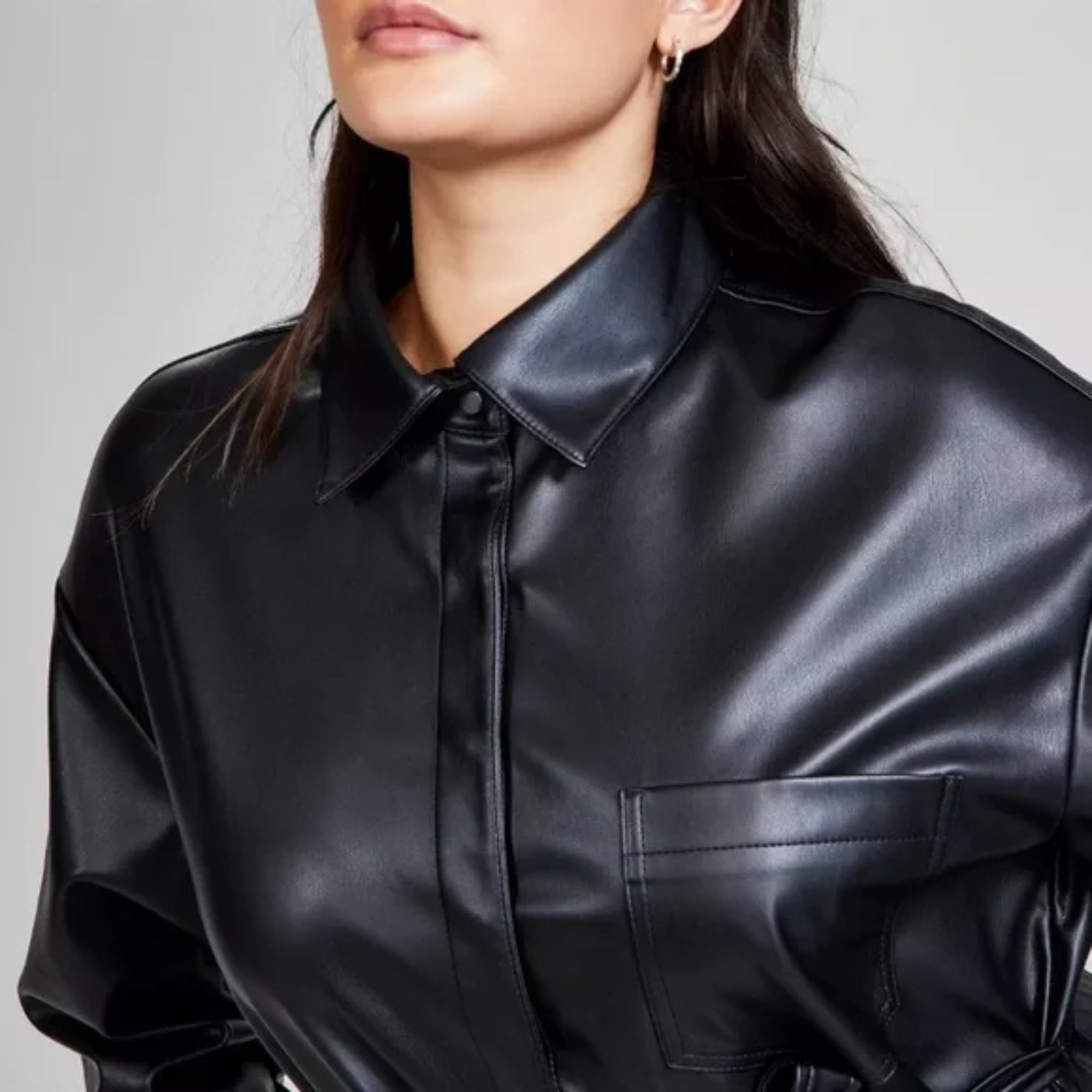 And Now This Women's Belted Faux-Leather Shirtdress – Black, Size - Large