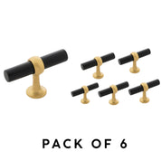 Belwith Keeler Ostia 2-1/2" Modern Industrial "T" Bar Cabinet Knob – Matte Black & Brushed Golden Brass – Pack of 6