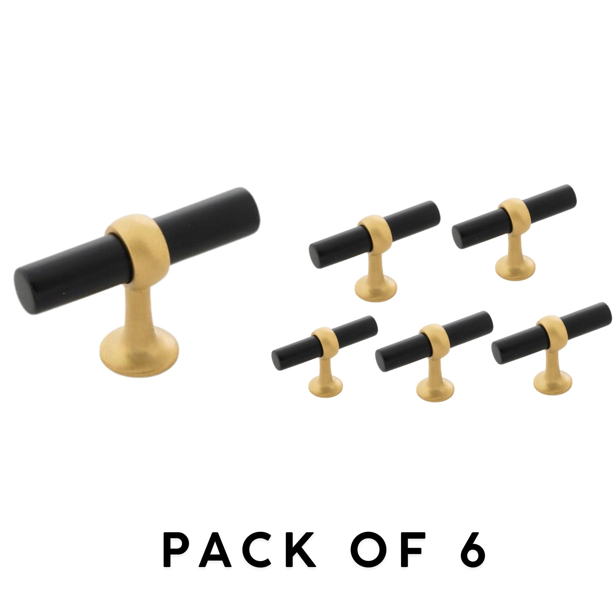Belwith Keeler Ostia 2-1/2" Modern Industrial "T" Bar Cabinet Knob – Matte Black & Brushed Golden Brass – Pack of 6