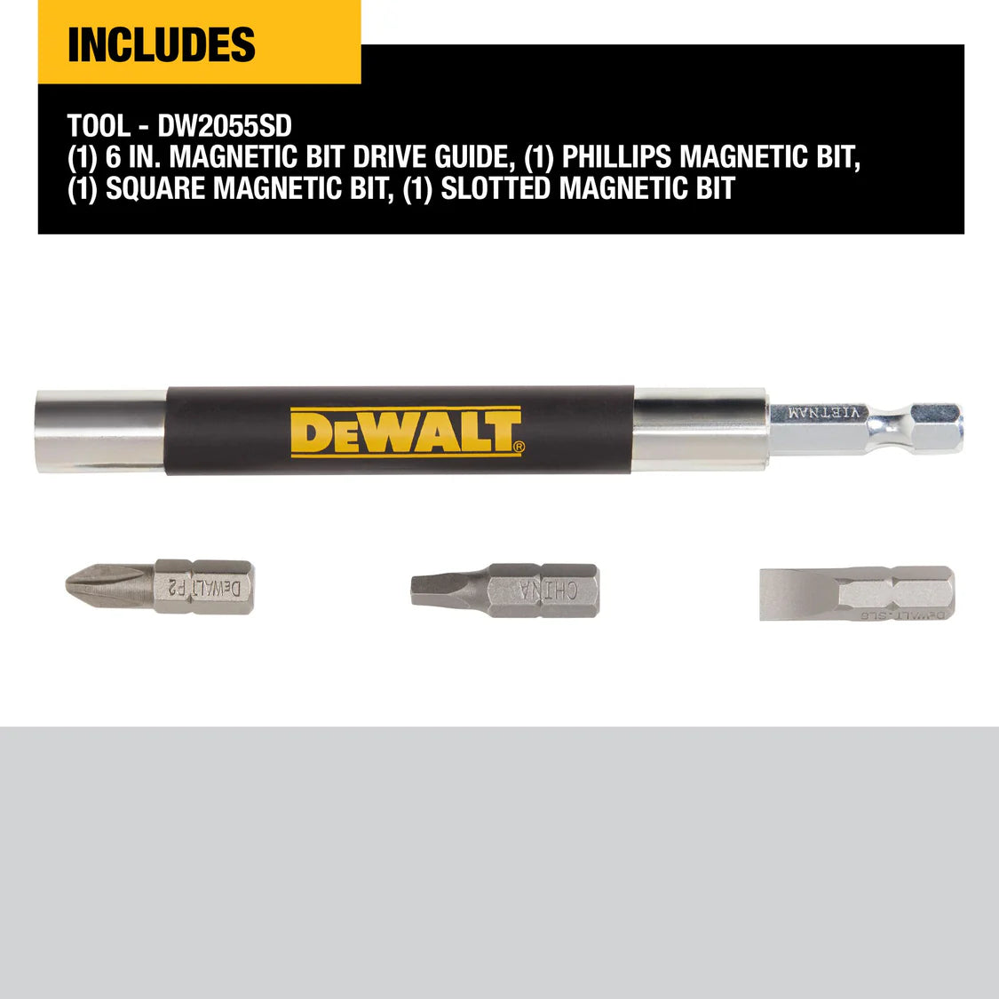 DEWALT DW2055SD 4-Piece Magnetic Drive Guide Set – 1-Inch Allen Bit, Yellow Metal Construction