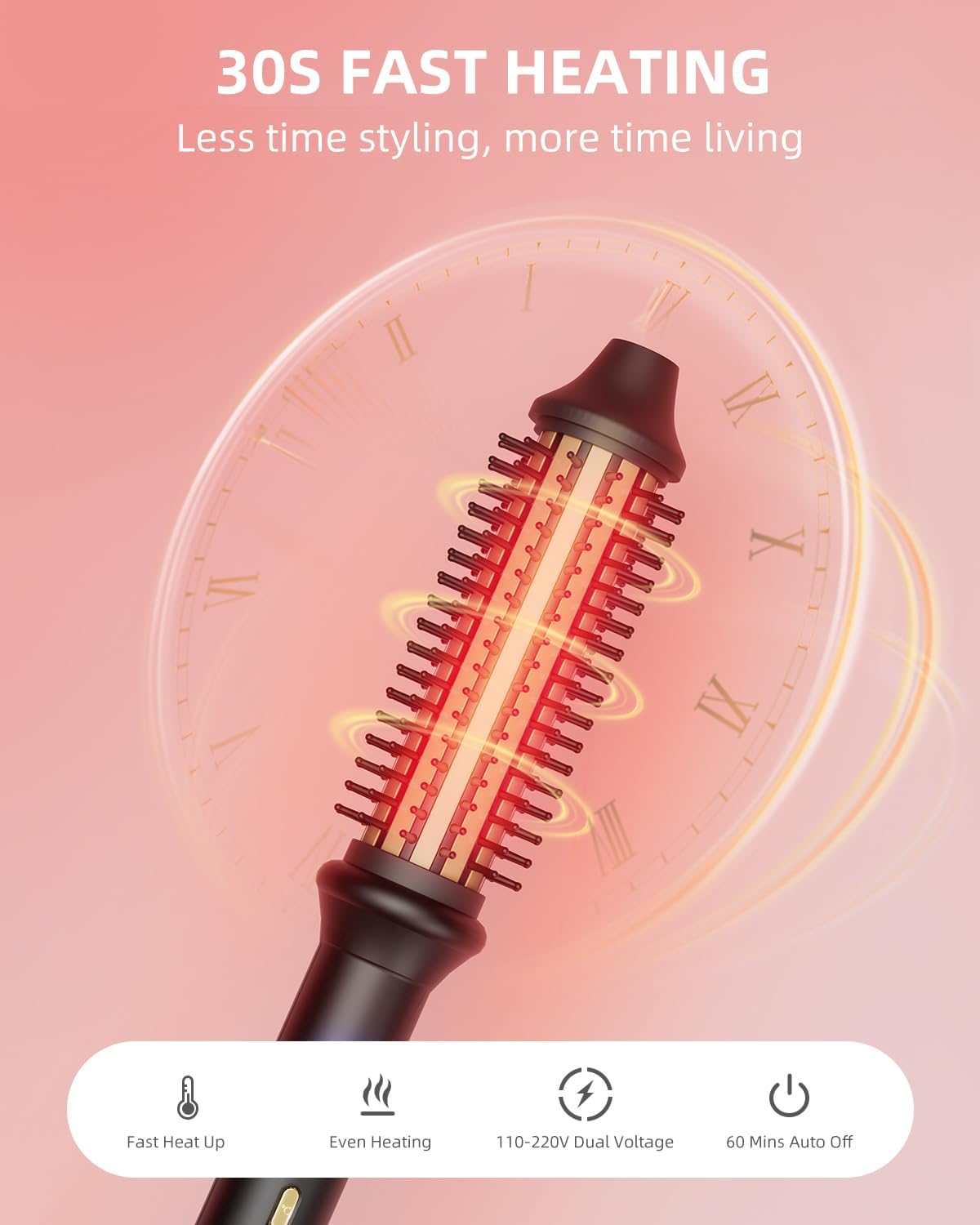 Avvnee Thermal Brush Curling Iron – 1.26" Heated Round Brush for Long Hair – 10 Temp Settings, 30s Fast Heat, Anti-Scald Design