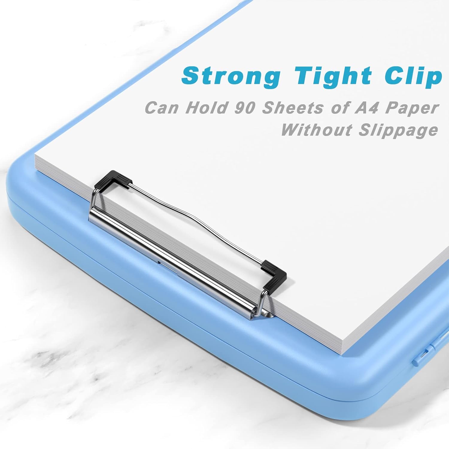 Plastic Clipboard with Storage – 8.5 x 11 High Capacity Side-Opening Folio Nursing Case with Pen Holder – Blue