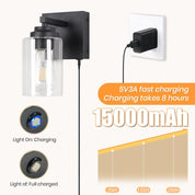 Rechargeable Wall Lights Set of 2 – Dimmable Battery-Operated Wall Sconce with 15000mAh Endurance, Wireless and Fast Charging, for Bedroom, Living Room, Hallway