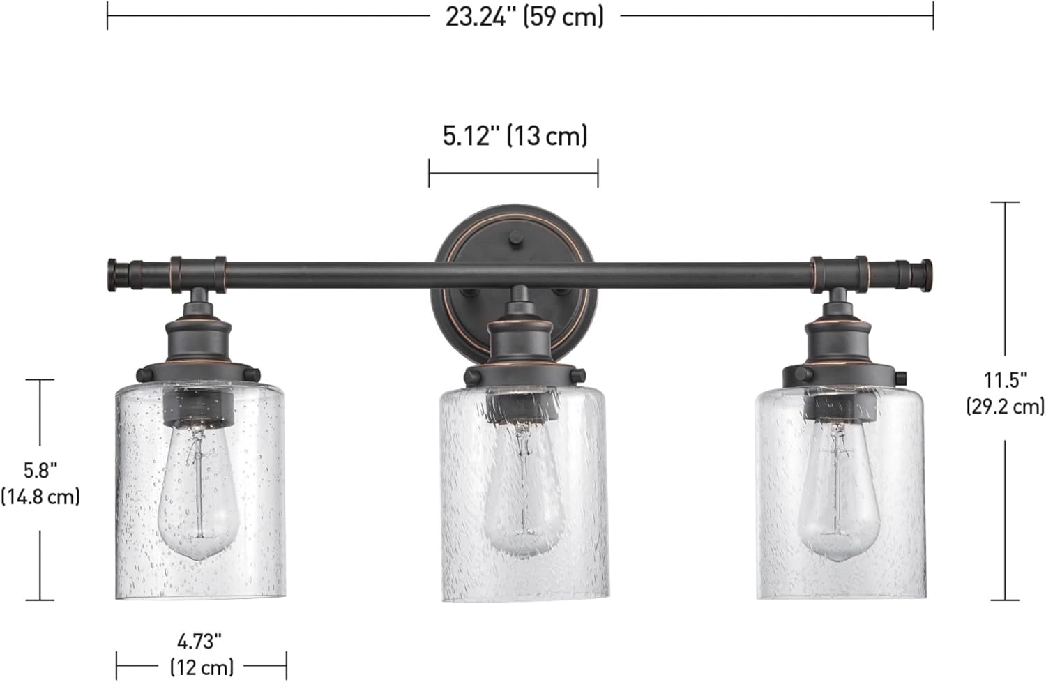 Globe Electric Camden 5-Piece All-in-One Bathroom Set – Vanity Light with Seeded Glass Shades & Accessories