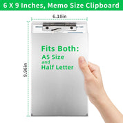 Aluminum Clipboard with Storage (Memo Size) – Recycled Metal Form Holder Binder, Fits Paper up to 5.66 x 9.5 Inches (A5 Size), 1 Pack