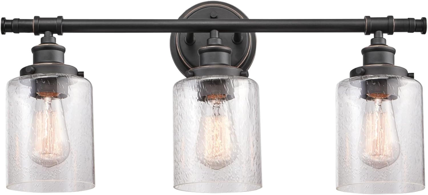 Globe Electric Camden 5-Piece All-in-One Bathroom Set – Vanity Light with Seeded Glass Shades & Accessories