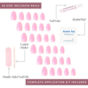 Glamnetic Press on Nails – Think Pink | Solid Opaque Light Pastel Pink Short Oval Nails, Reusable | 15 Sizes – 30 Nail Kit