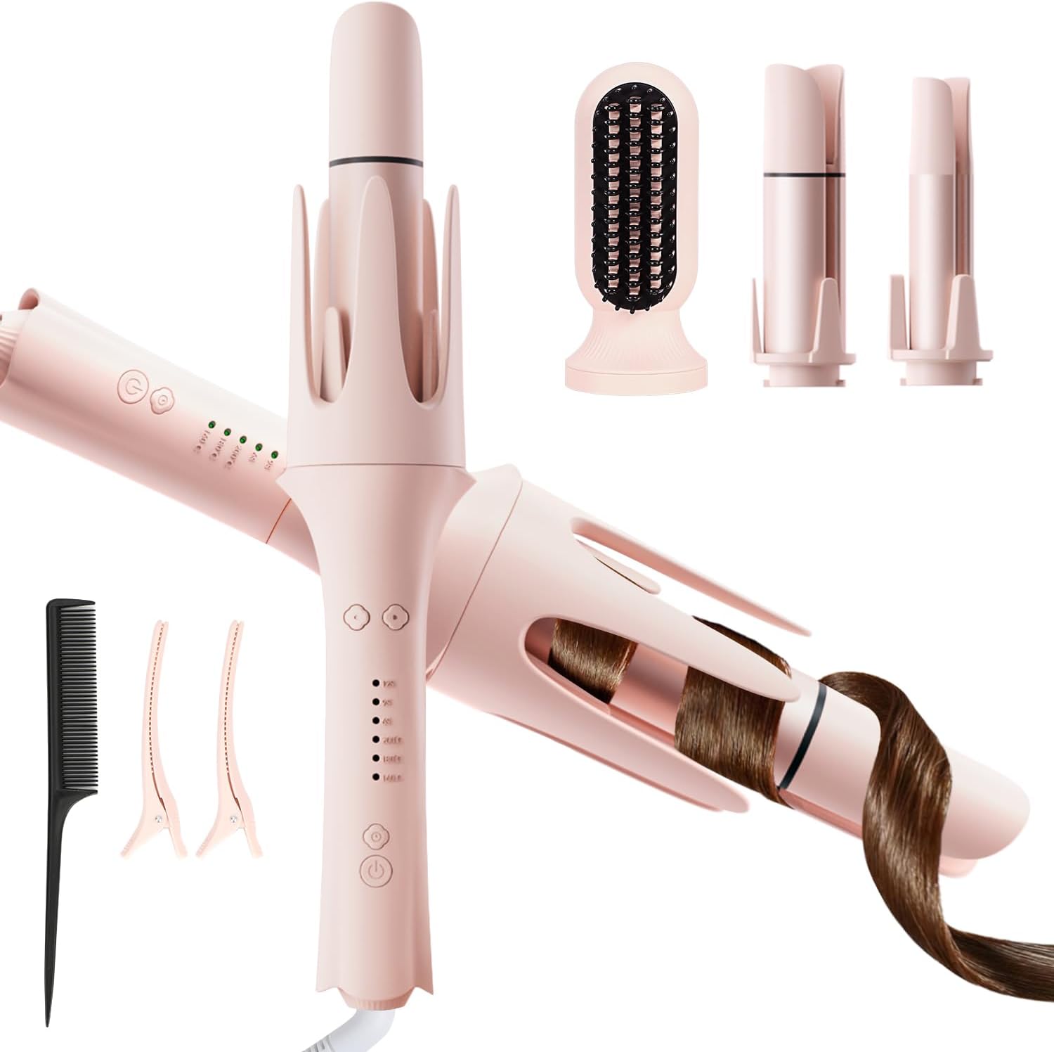 3-in-1 Automatic Curling Iron & Hair Straightener Brush – with Dual Ceramic Barrels