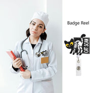 Ekrecion Cat Scan Black Glitter Retractable Badge Reel – Funny Cat ID Clip for Nurses, Office Workers, and Cat Lovers