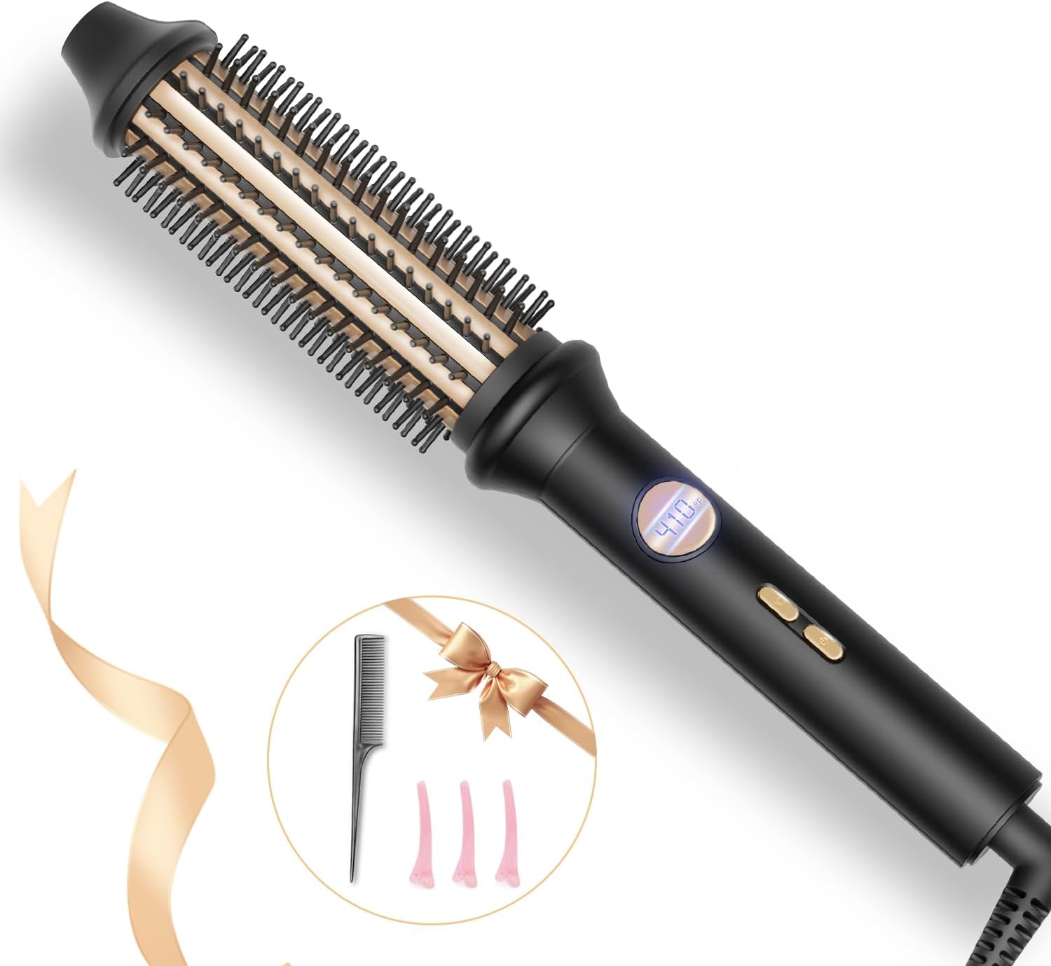 Avvnee Thermal Brush Curling Iron – 1.26" Heated Round Brush for Long Hair – 10 Temp Settings, 30s Fast Heat, Anti-Scald Design