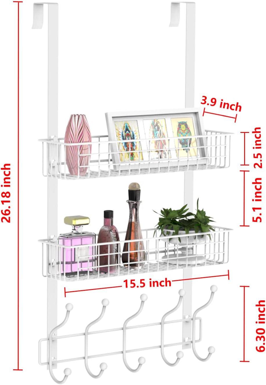 Coat Rack – Over-the-Door Hanger with Mesh Basket & Detachable Storage Shelf for Towels, Hats, Handbags, Coats