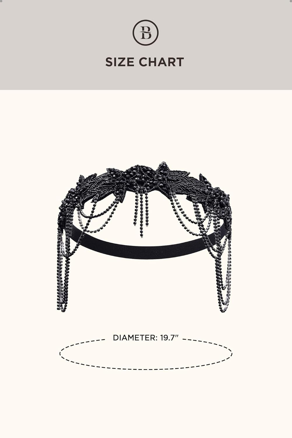 BABEYOND 1920s Flapper Headpiece – Roaring 20s Great Gatsby Headband, Vintage Hair Accessory for Women, Black