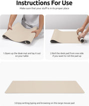 Leather Desk Pad Protector – Large PU Leather Desk Mat (23.6" x 13.8") – Waterproof, Non-Slip Writing Pad for Office & Home