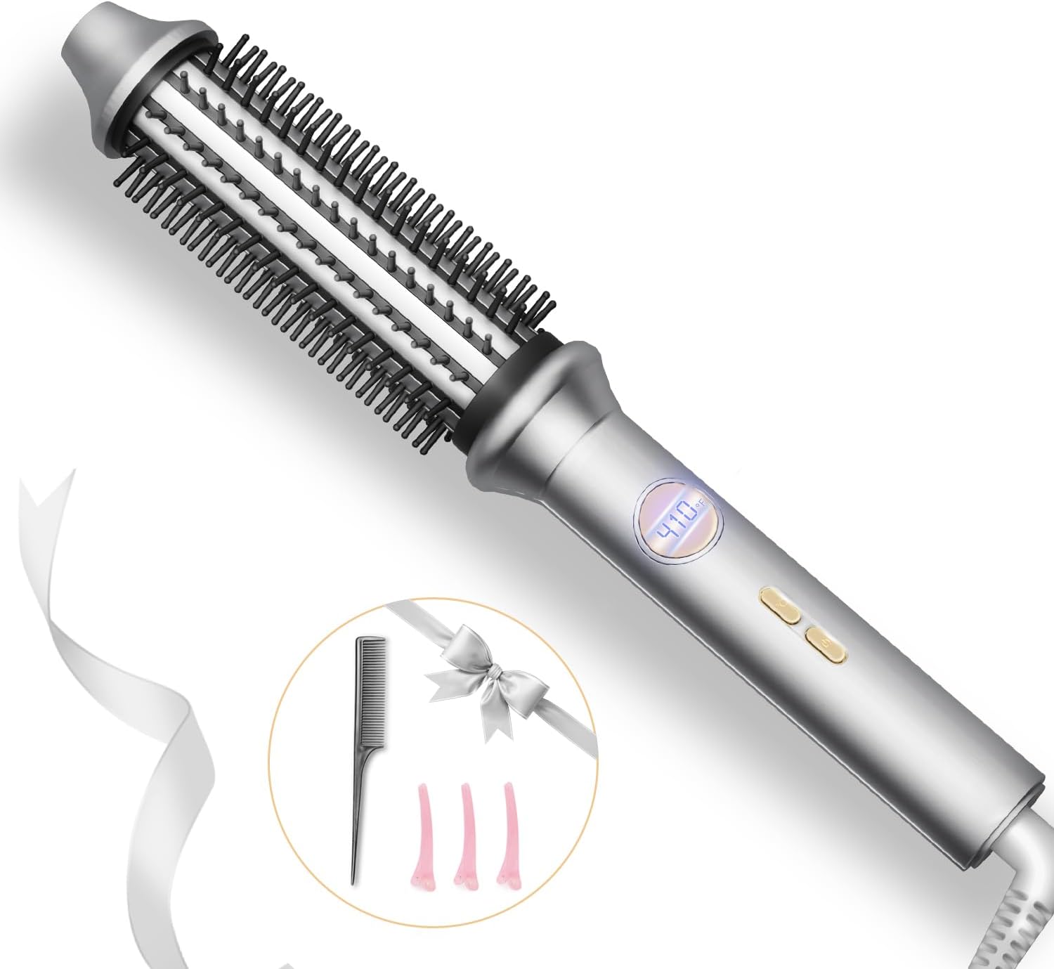 Avvnee Thermal Brush Curling Iron – 1.26" Heated Round Brush for Long Hair, Fast 30s Heat-Up, Gray