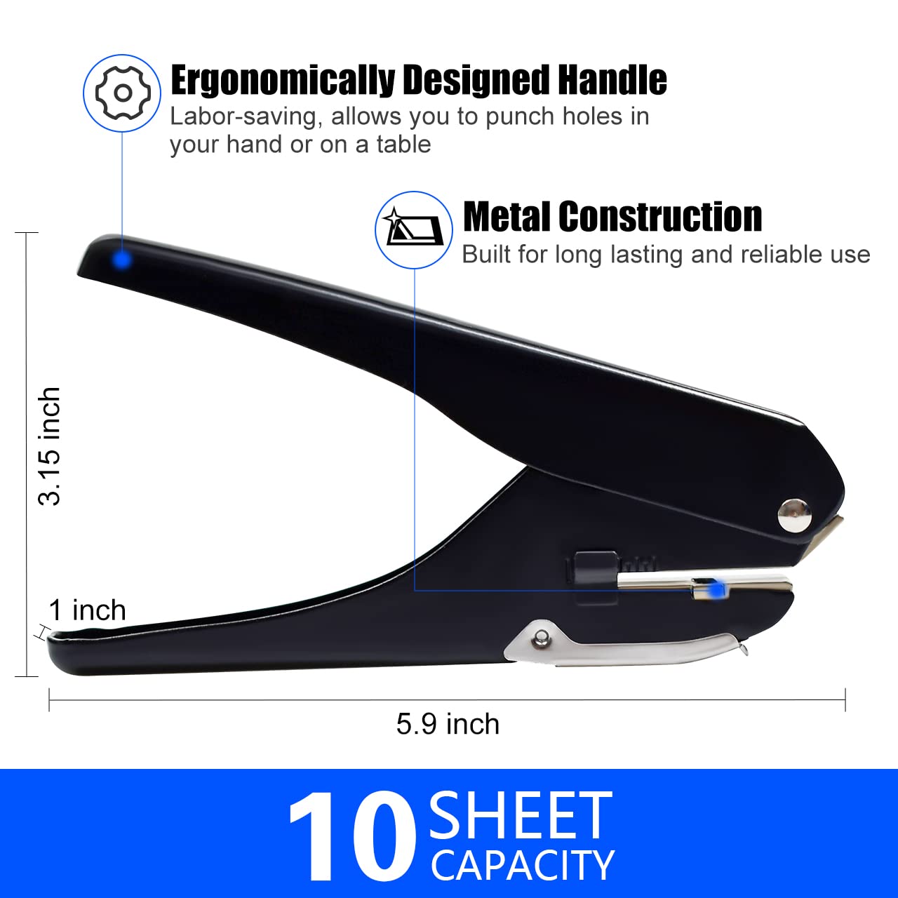 JIKIOU Hole Punch, Upgraded All-Metal Construction Hole Punch, Hole Puncher for DIY Crafts Paper (Elliptical Aperture: 0.6 x 0.16 inch)