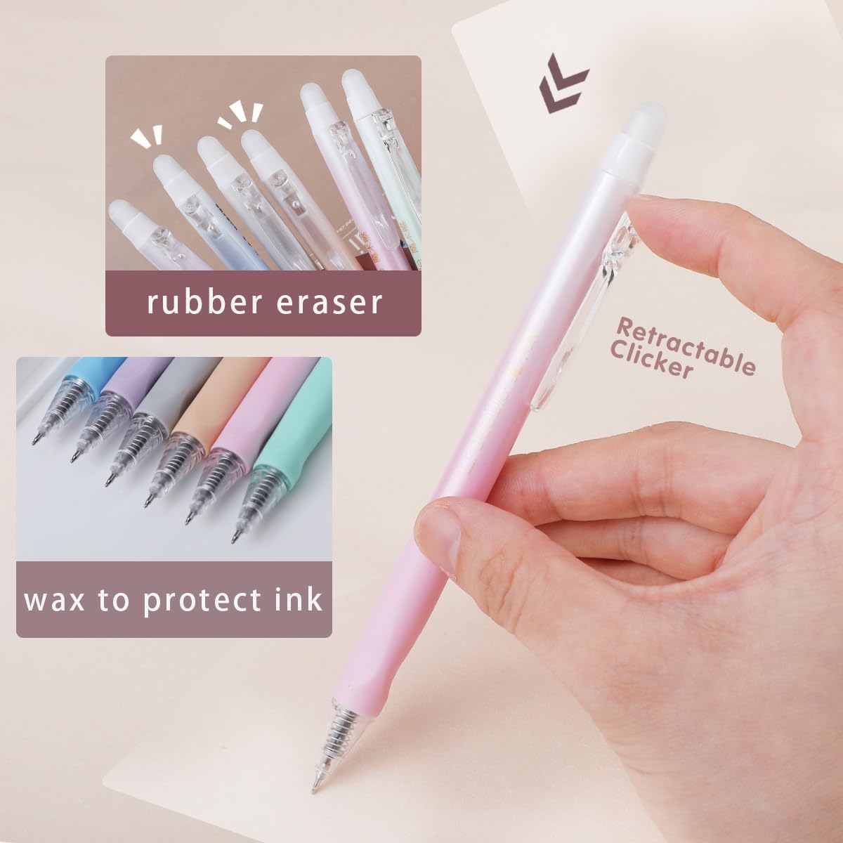 Edufun Erasable Gel Pens – 6 Pack, Black Ink, 0.5mm Fine Point with Clear Eraser, Smooth Writing for Notes, Planners & Puzzles