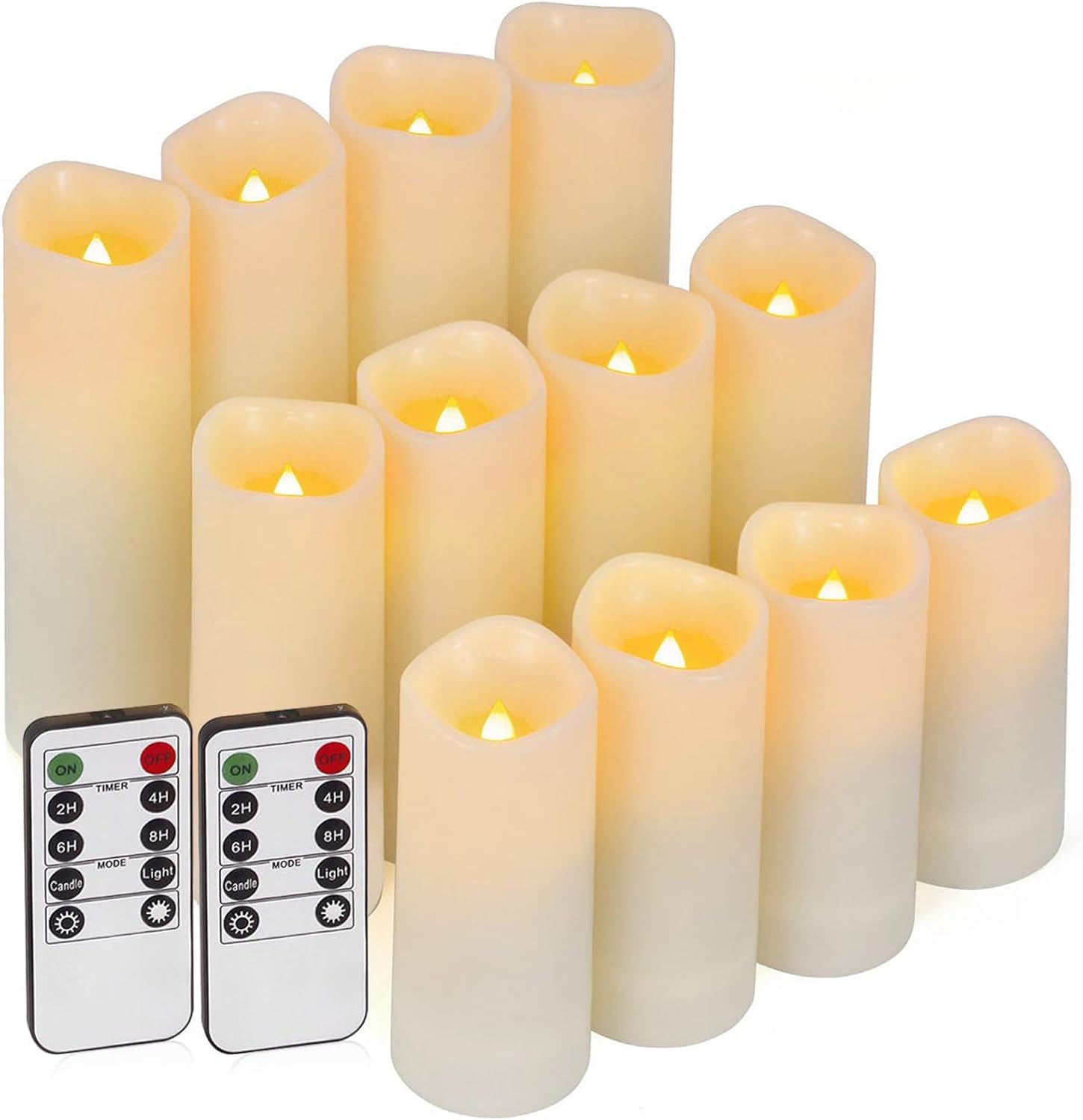 Enido 12-Pack Flameless LED Candles with Remote & Timer – Waterproof Outdoor Battery Operated Flickering Lights – Ivory White