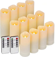 Enido 12-Pack Flameless LED Candles with Remote & Timer – Waterproof Outdoor Battery Operated Flickering Lights – Ivory White