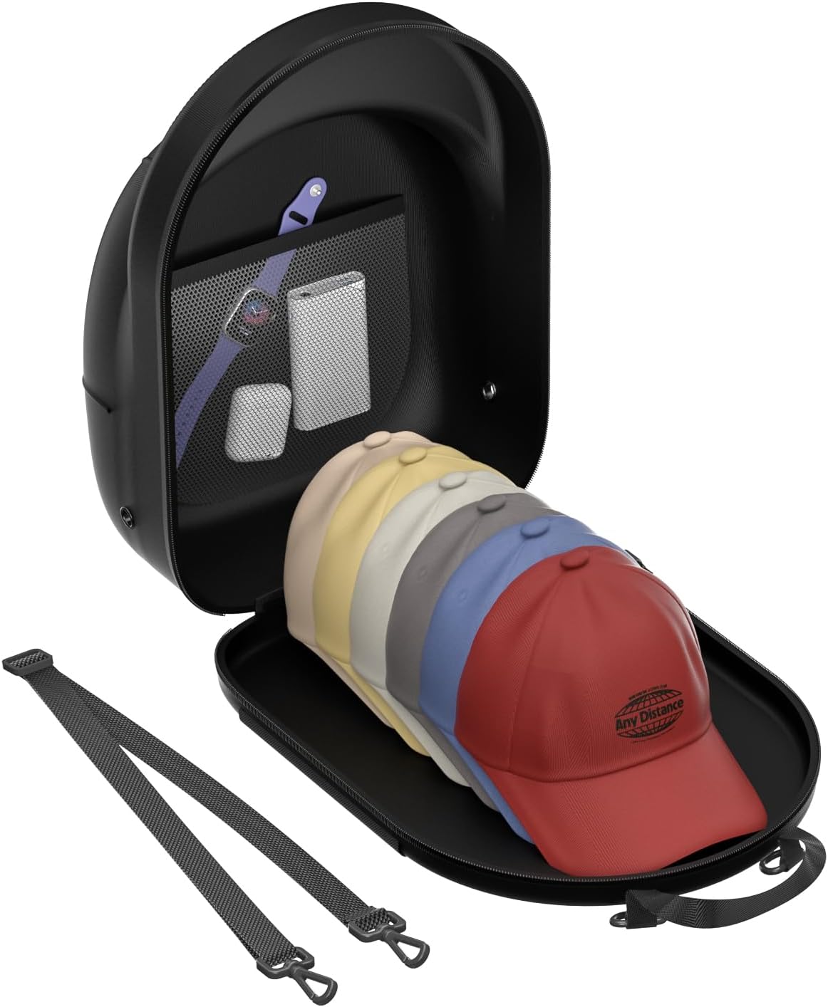 CLESOO Hat Case for Travel – Hard Hat Storage Box for Baseball Caps with Adjustable Strap, Black