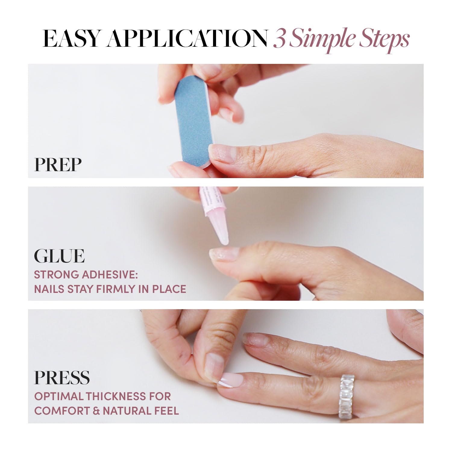 Glamnetic Press on Nails – Think Pink | Solid Opaque Light Pastel Pink Short Oval Nails, Reusable | 15 Sizes – 30 Nail Kit