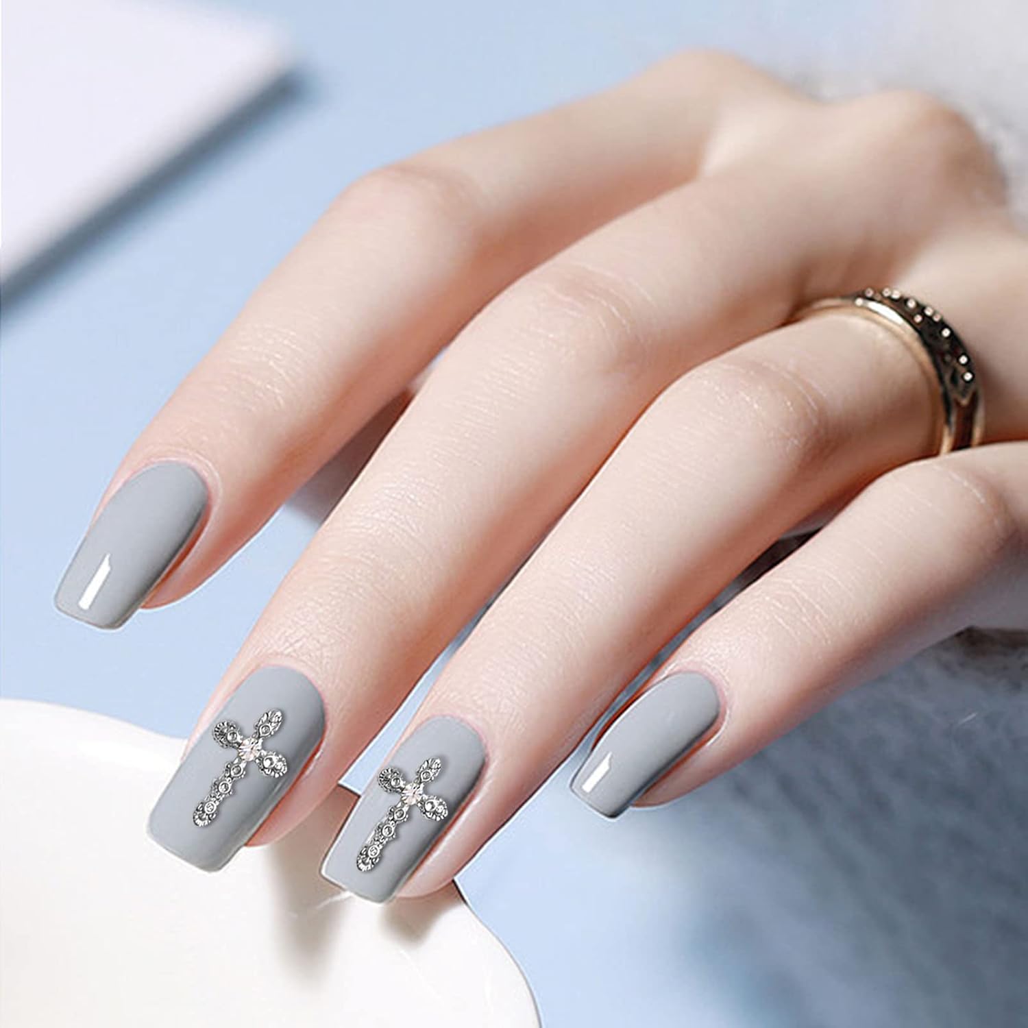 3D Cross Nail Charms – 30pcs Gold & Silver Metal Alloy Crystal Rhinestones for Nail Art, DIY Jewelry & Crafts