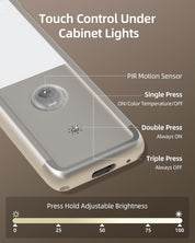 EZVALO 2-Pack Under Cabinet Motion Sensor Lights – 98 LED Rechargeable, Magnetic Mount, Dimmable with 3 Color Temperatures – Silver