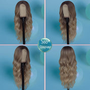 26" Long Wavy Curly Ombre Blonde Wig – Heat Resistant Synthetic Hair for Daily Wear & Party Use