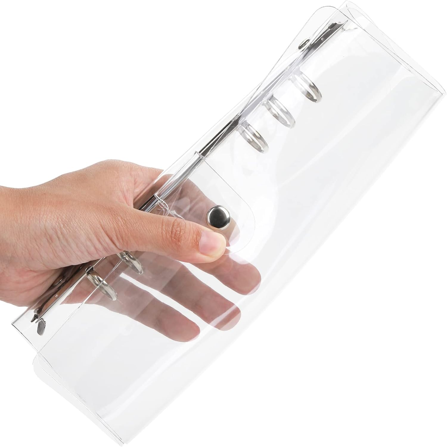 Elsjoy 6-Pack A5 Clear PVC Binder – Transparent 6-Ring Refillable Soft Notebook Covers with Snap Button Closure – Loose Leaf Binding – 9.3" x 7"