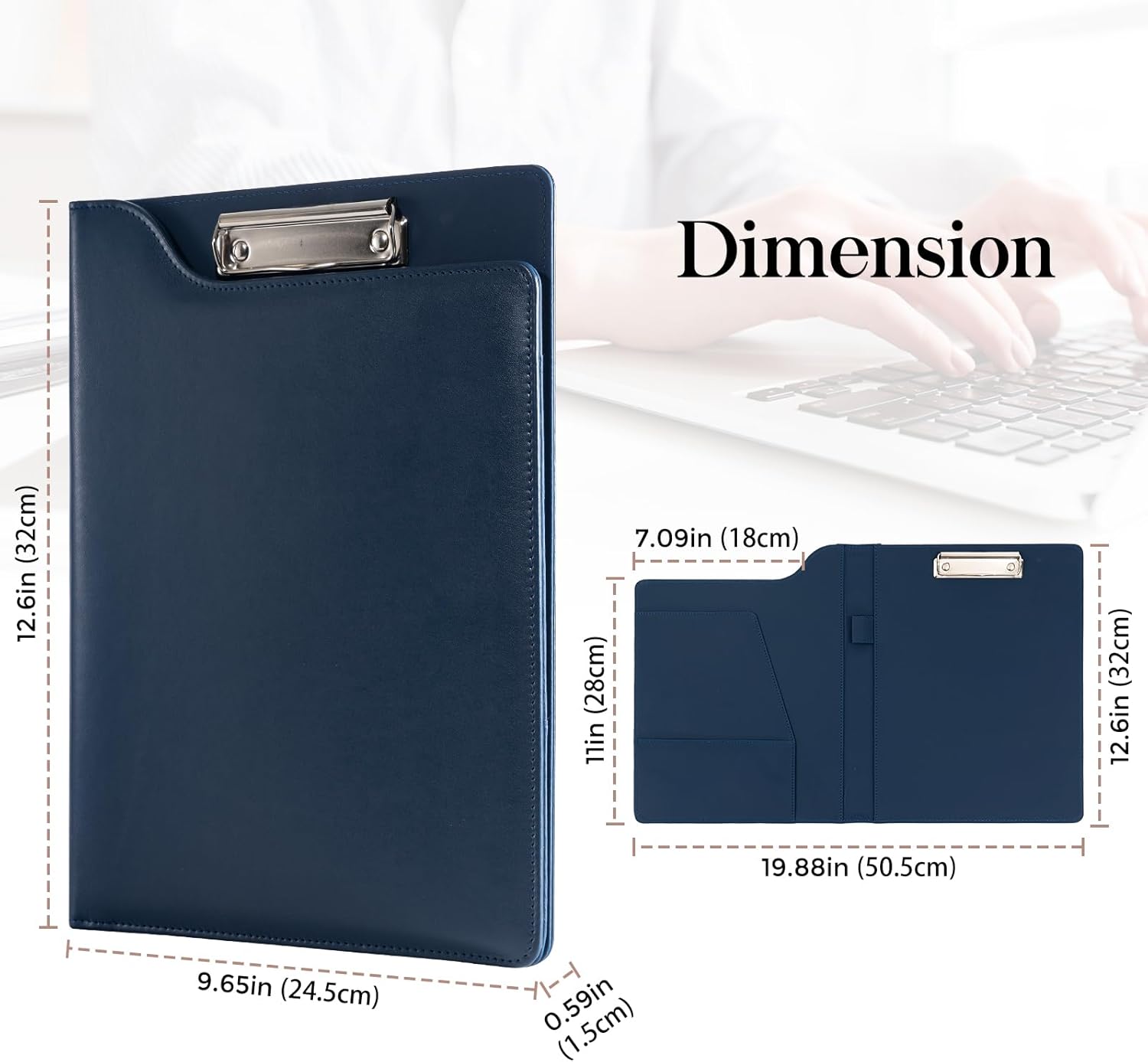 ProCase A4 Clipboard Folder – PU Leather File Organizer with Lid, Document Pockets, and Pen Holder, Dark Blue