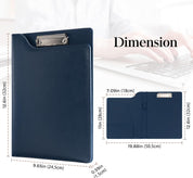 ProCase A4 Clipboard Folder – PU Leather File Organizer with Lid, Document Pockets, and Pen Holder, Dark Blue