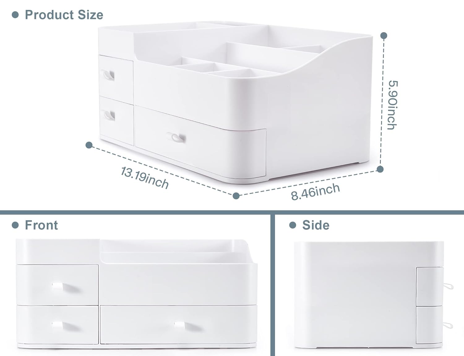 ONXE Large Capacity Makeup Organizer with Drawers – Waterproof Countertop Vanity Storage for Bathroom, Bedroom, and Desk – White