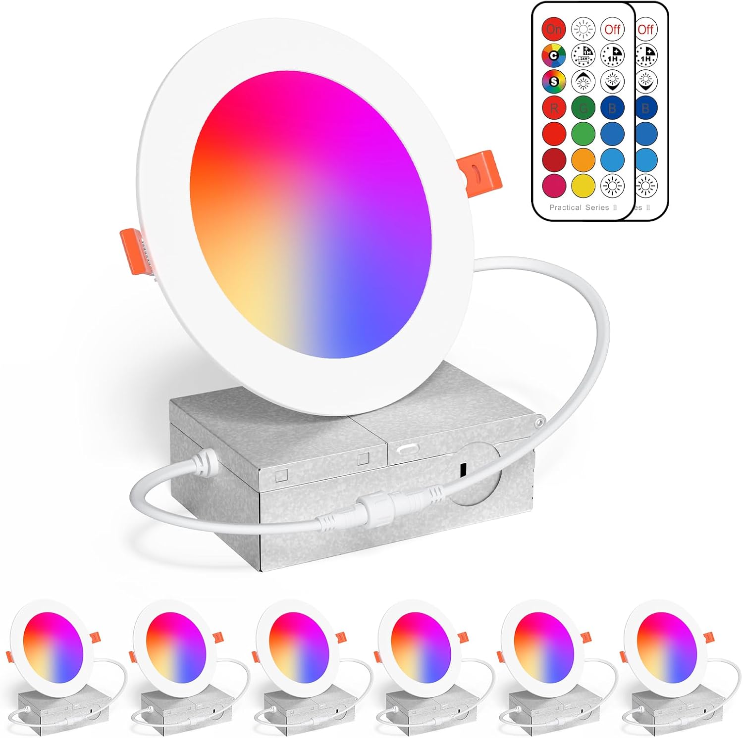 ChangM 4-Inch Color Changing LED Recessed Downlights – 12W, 1000 Lumens – RGB & Warm White 2700K – Dimmable with Remote – 80 LEDs – 6-Pack