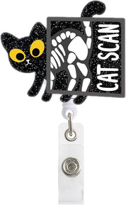 Ekrecion Cat Scan Black Glitter Retractable Badge Reel – Funny Cat ID Clip for Nurses, Office Workers, and Cat Lovers