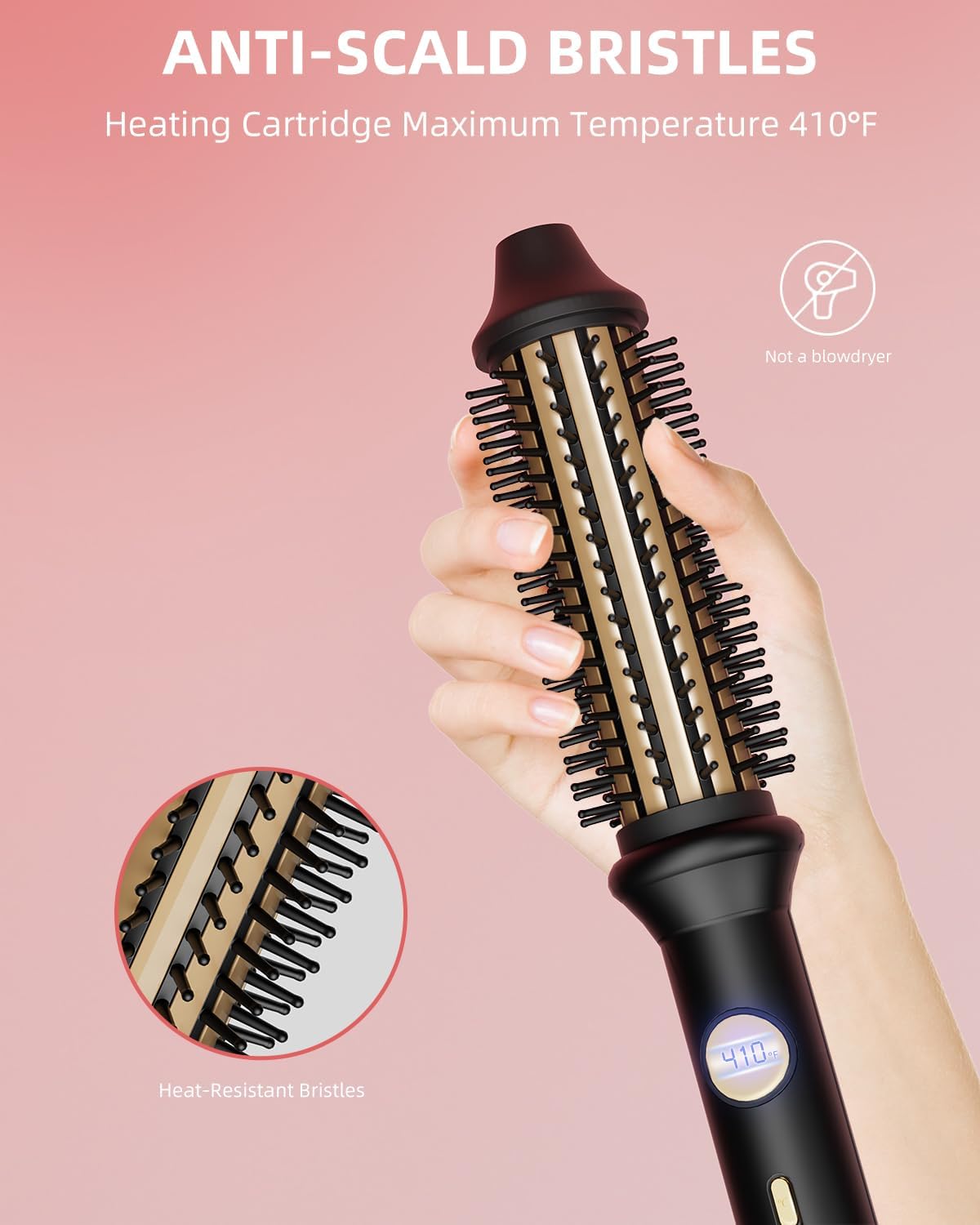 Avvnee Thermal Brush Curling Iron – 1.26" Heated Round Brush for Long Hair – 10 Temp Settings, 30s Fast Heat, Anti-Scald Design