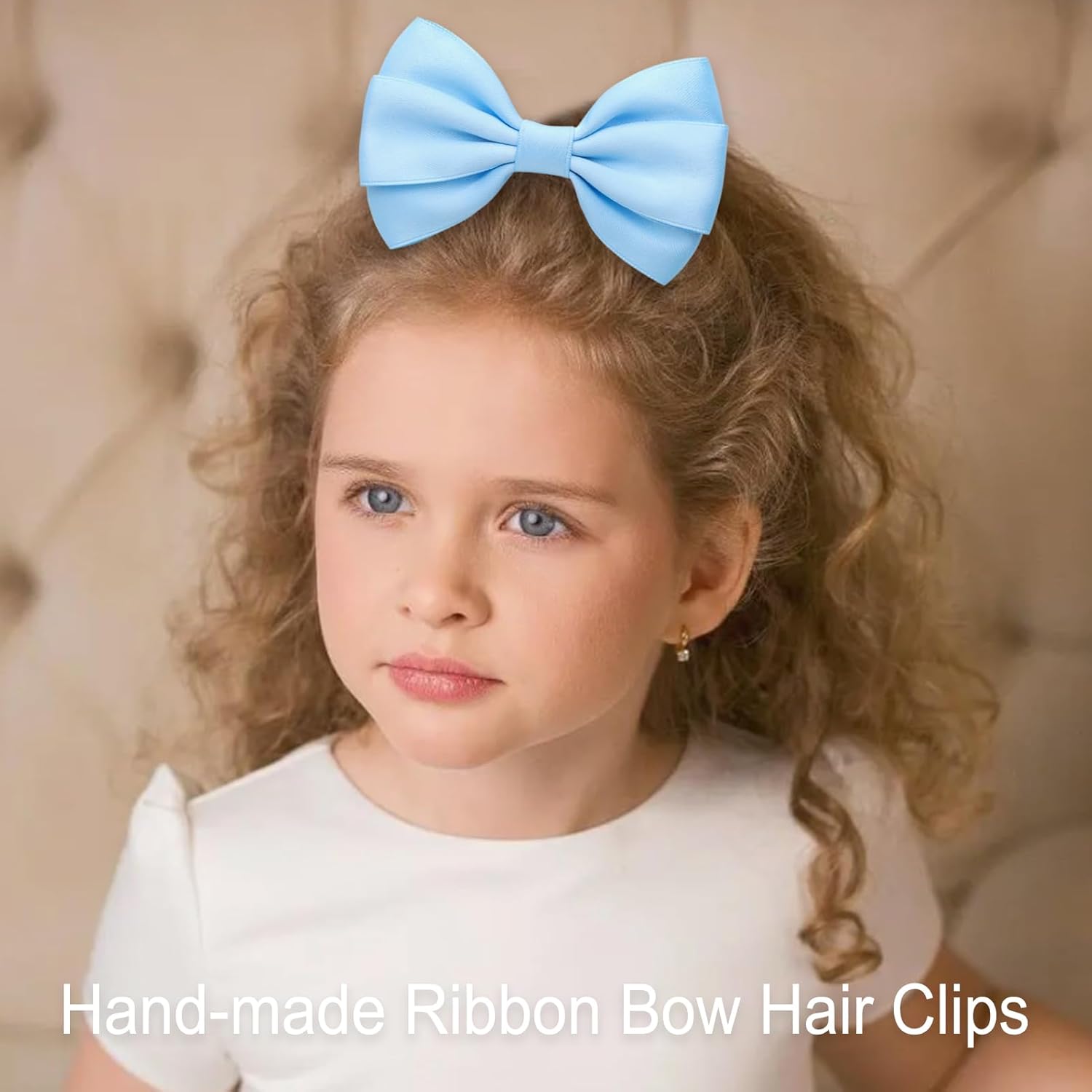 Zolyco 4.5" Hair Bows for Women & Girls – Thick Ribbon Boutique Alligator Clips, Double Bow Design Hair Accessories – 2 Pcs (Light Blue)