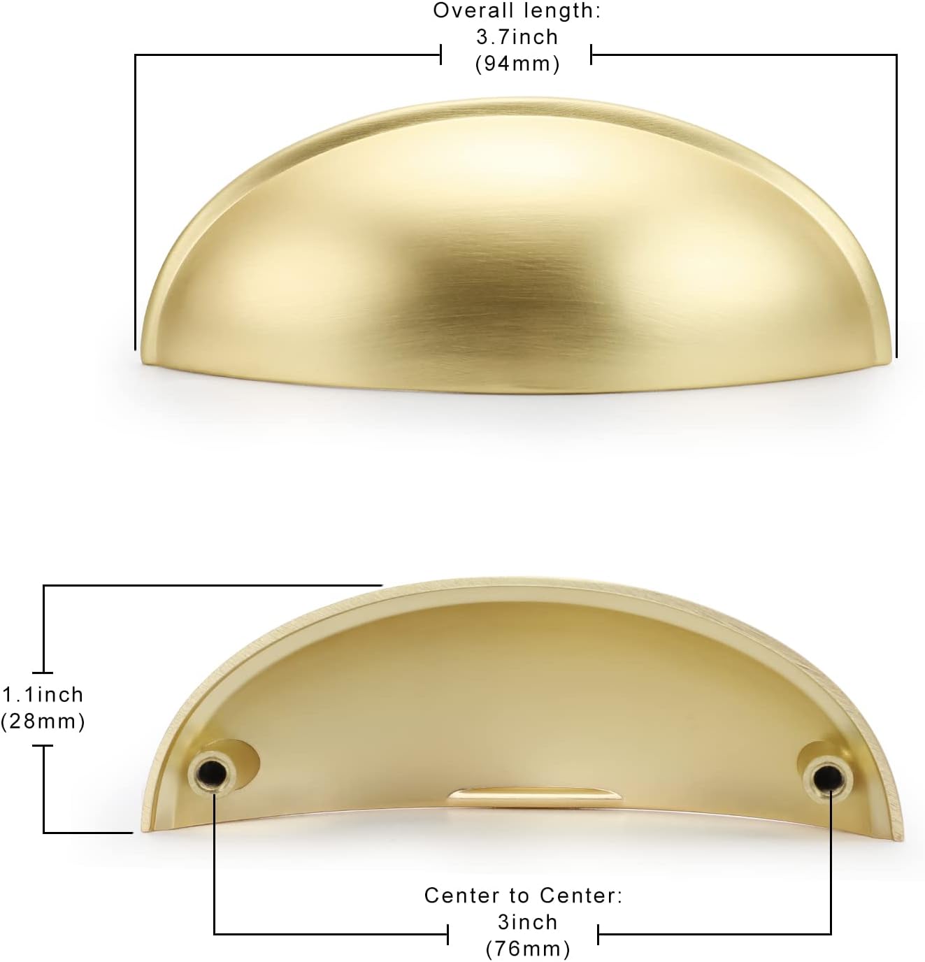 Goldenwarm 10-Pack 3" Brushed Gold Cup Pulls – Brass Bin Drawer Handles for Cabinets & Dressers