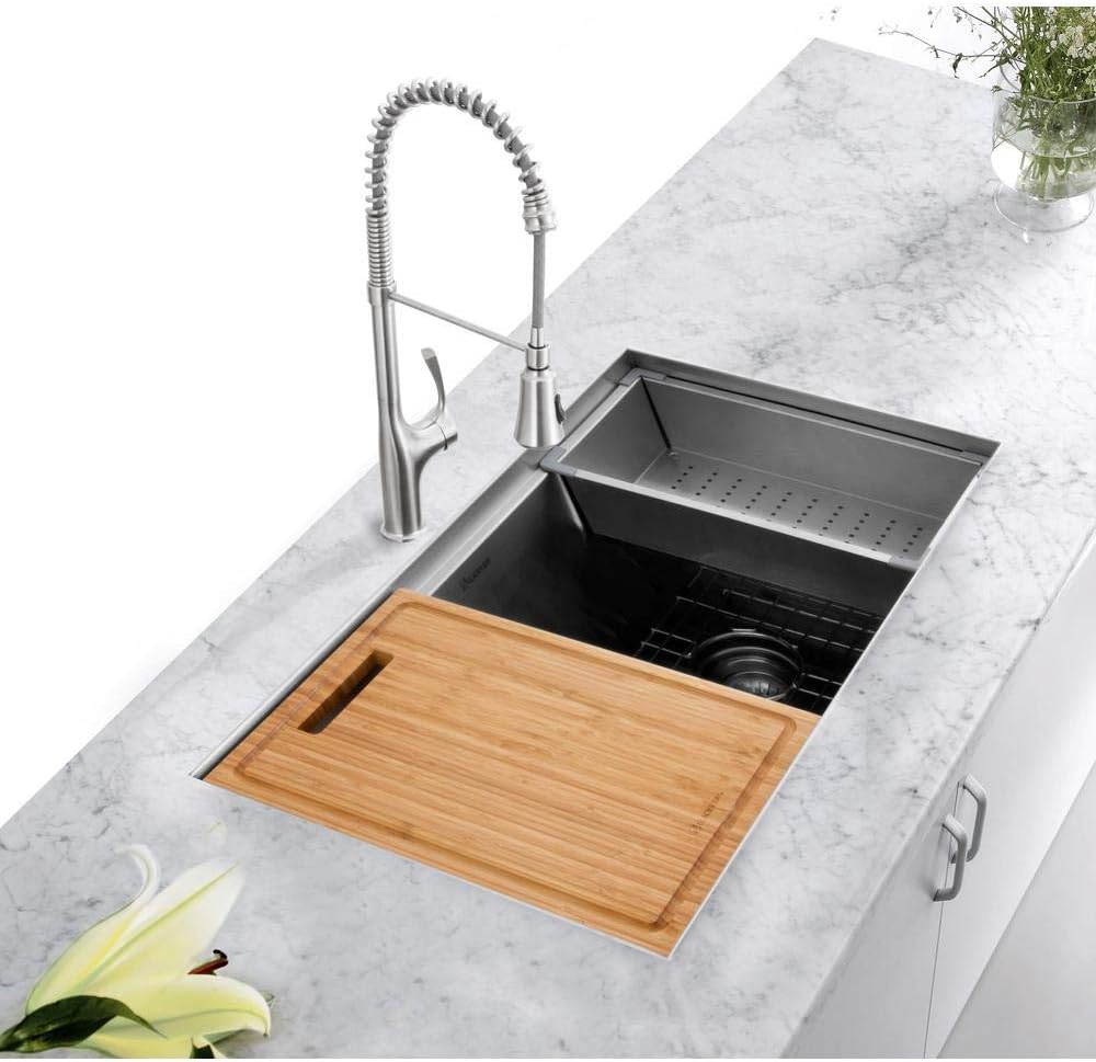 Glacier Bay 32" Zero Radius Drop-In Single Bowl Kitchen Sink – 18 Gauge Stainless Steel with Accessories – Model 4303F
