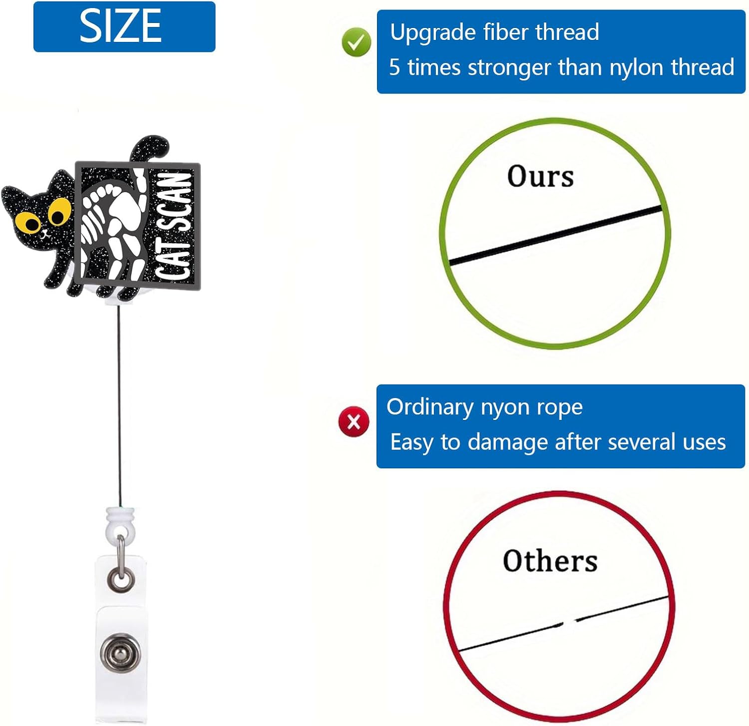 Ekrecion Cat Scan Black Glitter Retractable Badge Reel – Funny Cat ID Clip for Nurses, Office Workers, and Cat Lovers