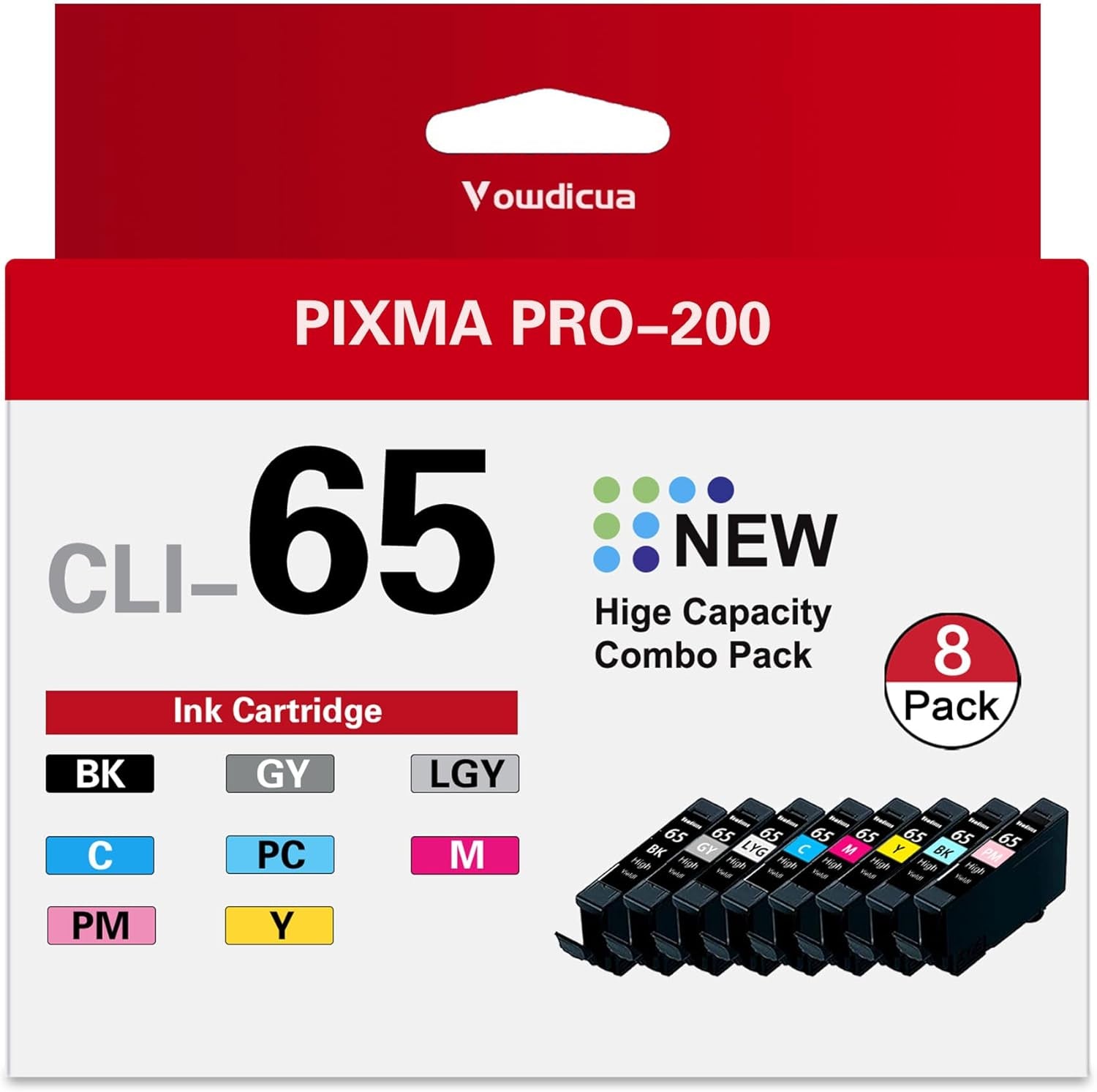 CLI-65 High Capacity Ink Cartridges for Canon PIXMA PRO-200 – 8 Color Pack by Vowdicua