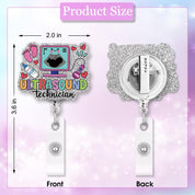 ERHACHAIJIA Retractable Badge Reel – Funny Silver Glitter ID Holder for Ultrasound Technicians, Nurses