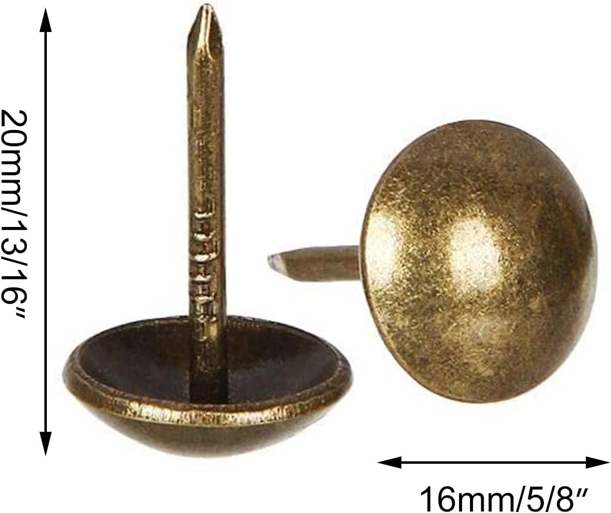 5/8" x 13/16" Antique Bronze Upholstery Tacks – 100-Pack Furniture Thumb Tacks – Decorative Push Pins for DIY Wood Furniture & Sofa Décor